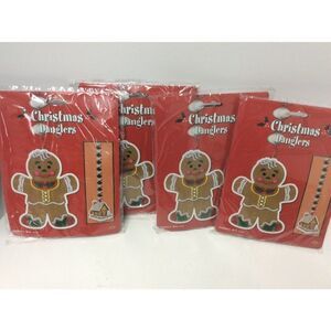 Lot of 4 2pc CHRISTMAS Party Hanging Decoration GINGERBREAD MAN & HOUSE Danglers